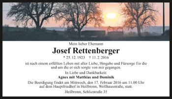 Traueranzeige von Josef Rettenberger 