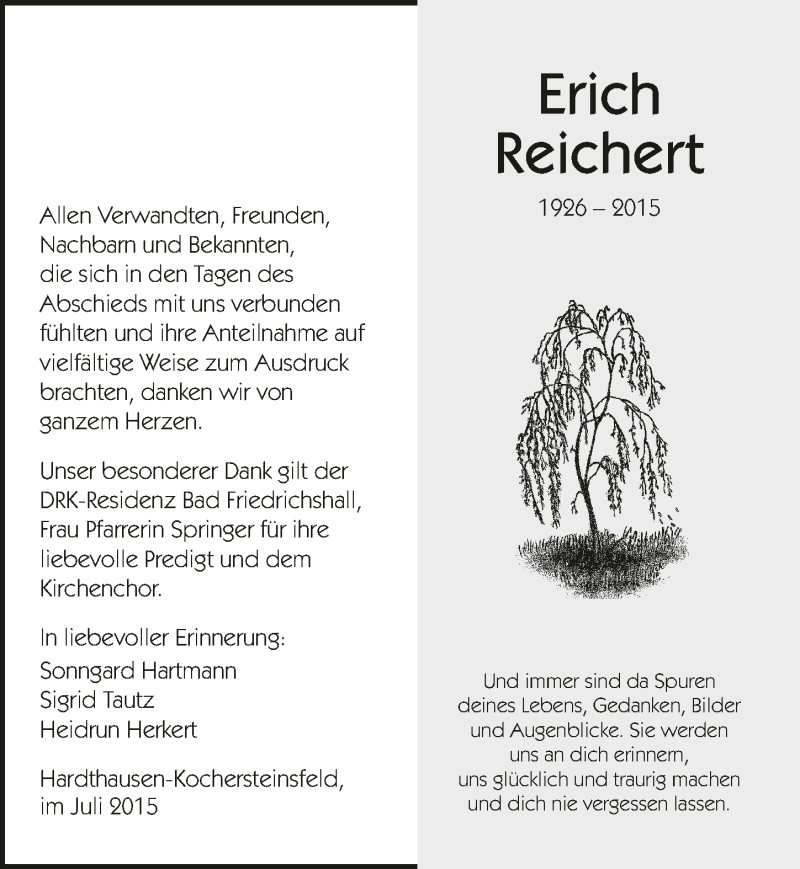  Traueranzeige für Erich Reichert vom 04.07.2015 aus 