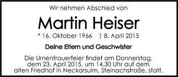 Traueranzeige von Martin Heiser 