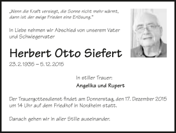 Traueranzeige von Herbert Otto Siefert 