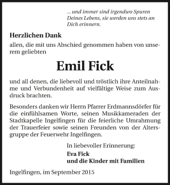 Traueranzeige von Emil Fick 