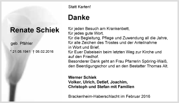 Traueranzeige von Renate Schiek 