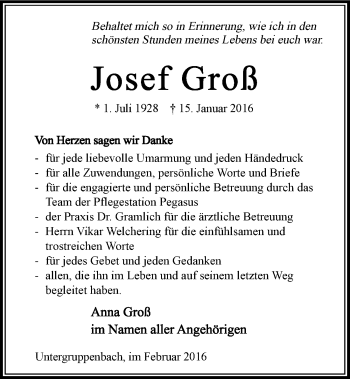 Traueranzeige von Josef Groß 