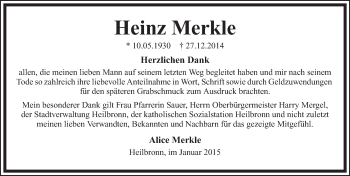 Traueranzeige von Heinz Merkle 