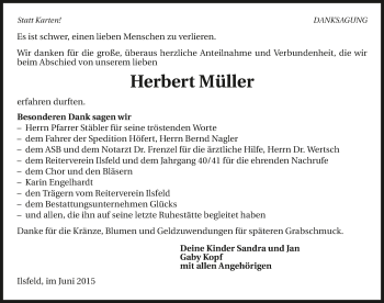 Traueranzeige von Herbert Müller 