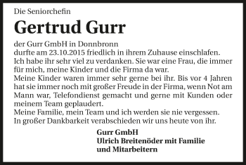 Traueranzeige von Gertrud Gurr 