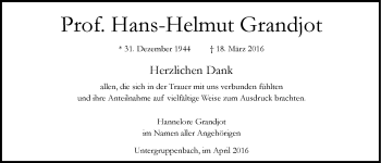 Traueranzeige von Hans-Helmut Grandjot 