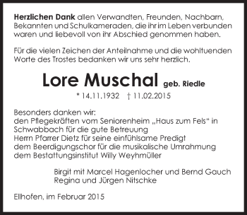 Traueranzeige von Lore Muschal 