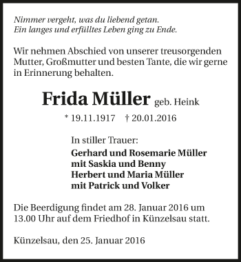 Traueranzeige von Frida Müller 