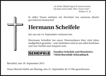 Traueranzeige von Hermann Scheifele 