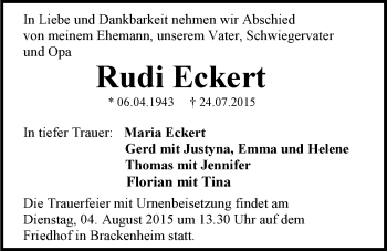 Traueranzeige von Rudi Eckert 