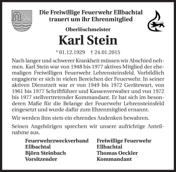 Traueranzeige von Karl Stein 