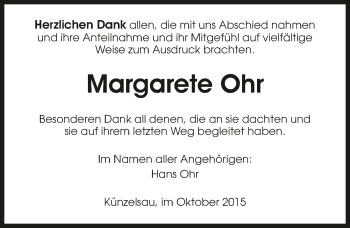 Traueranzeige von Margarete Ohr 