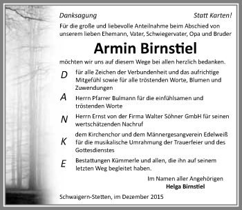 Traueranzeige von Armin Birnstiel 