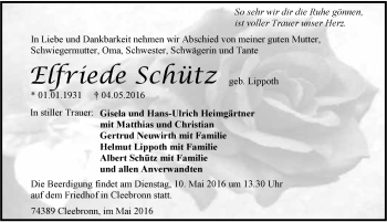Traueranzeige von Elfriede Schütz 