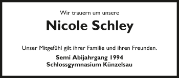 Traueranzeige von Nicole Schley 