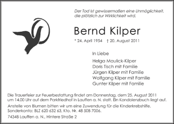 Traueranzeige von Bernd Kilper 