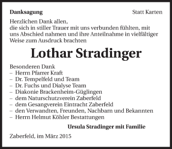 Traueranzeige von Lothar Stradinger 