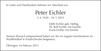 Traueranzeige von Peter Eichler 