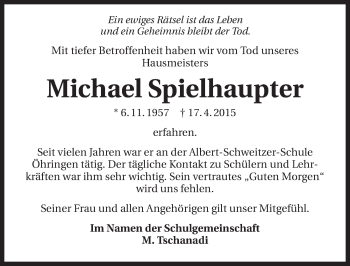Traueranzeige von Michael Spielhaupter 