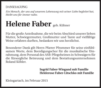 Traueranzeige von Helene Faber 