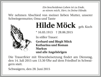 Traueranzeige von Hilde Möck 