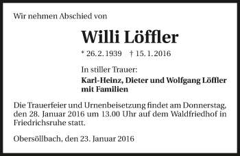 Traueranzeige von Willi Löffler 