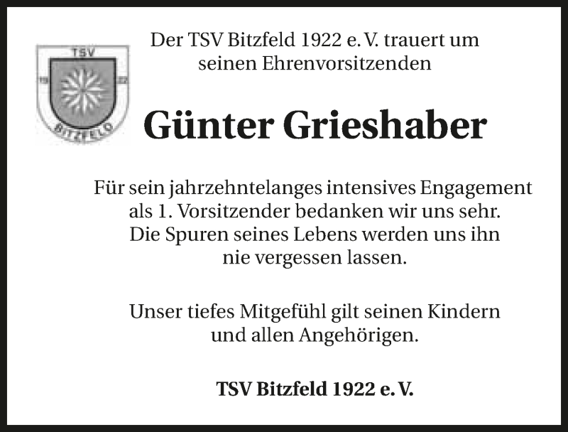  Traueranzeige für Günter Grieshaber vom 07.04.2016 aus 