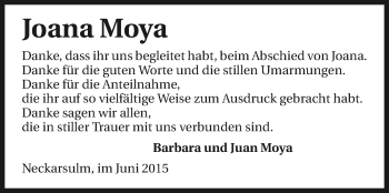 Traueranzeige von Joana Moya 