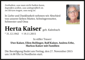 Traueranzeige von Herta Kaiser 