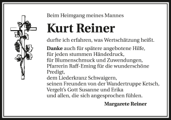 Traueranzeige von Kurt Reiner 