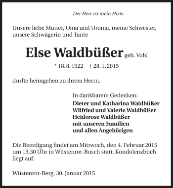 Traueranzeige von Else Waldbüßer 
