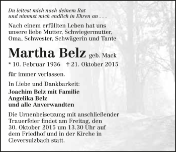 Traueranzeige von Martha Belz 