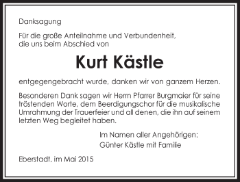Traueranzeige von Kurt Kästle 