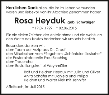 Traueranzeige von Rosa Heyduk 