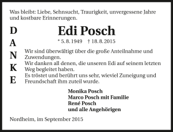 Traueranzeige von Edi Posch 