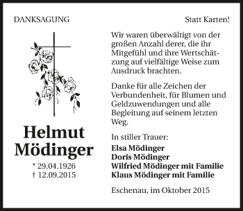 Traueranzeige von Helmut Mödinger 