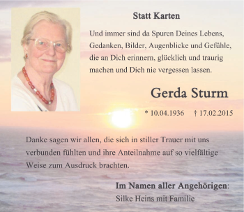 Traueranzeige von Gerda Sturm 