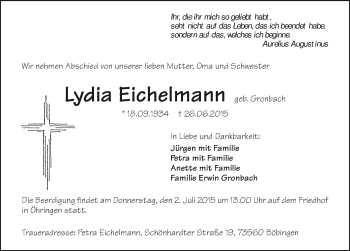 Traueranzeige von Lydia Eichelmann 