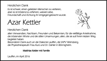 Traueranzeige von Azar Kettler 
