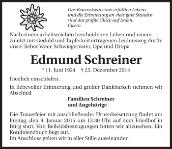 Traueranzeige von Edmund Schreiner 
