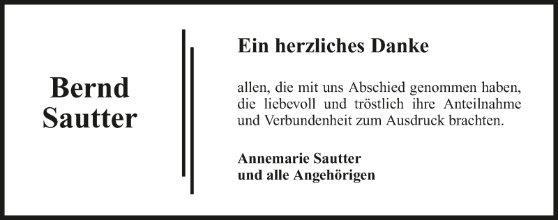  Traueranzeige für Bernd Sautter vom 28.11.2015 aus 