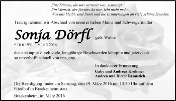Traueranzeige von Sonja Dörfl 
