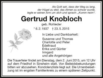 Traueranzeige von Gertrud Knobloch 