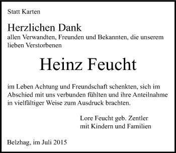 Traueranzeige von Heinz Feucht 