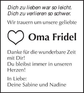 Traueranzeige von Fridel Haase 