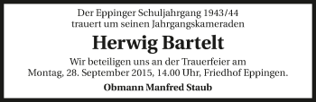Traueranzeige von Herwig Bartelt 