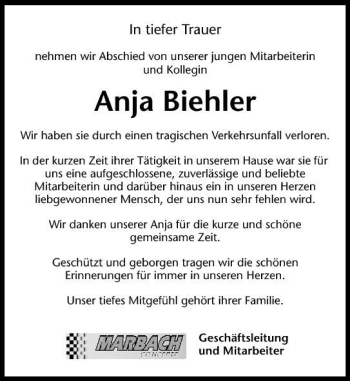 Traueranzeige von Anja Biehler 
