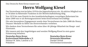 Traueranzeige von Wolfgang Kiesel 