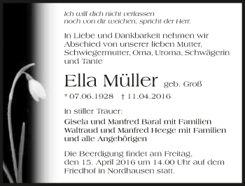Traueranzeige von Ella Müller 